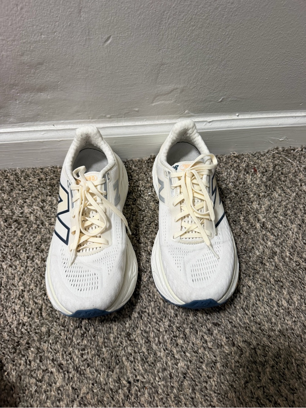 New Balance White Sneakers with Navy Accents